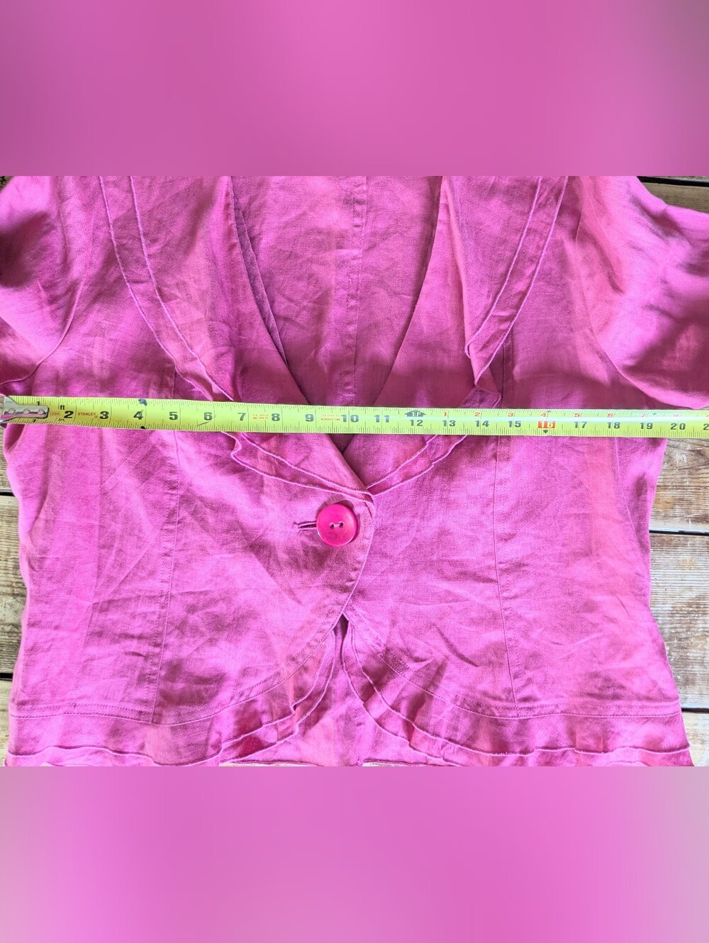 100% Linen Ruffle Blazer Laura Petites Raspberry Pink 14P - Picture 8 of 11